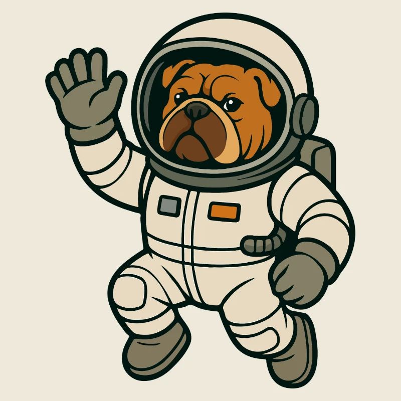 Bouledogue astronaute flottant dans l’espace dessin animé
