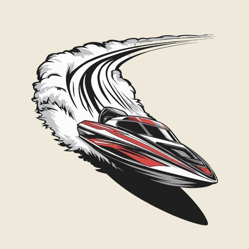 Dynamic motorboat motif with action and