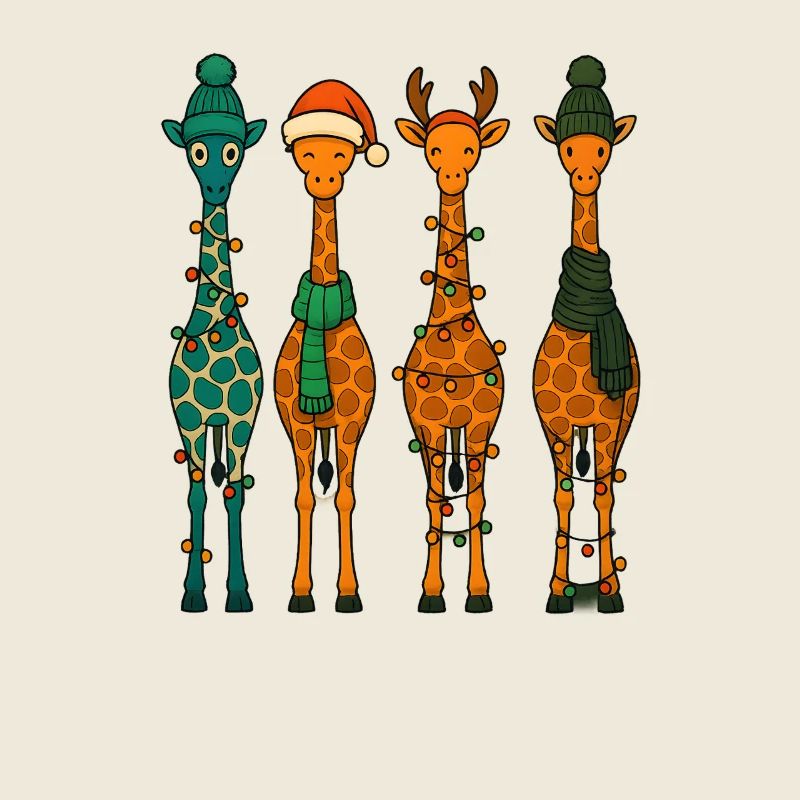 Quatuor de girafes Noël d’hiver douillet