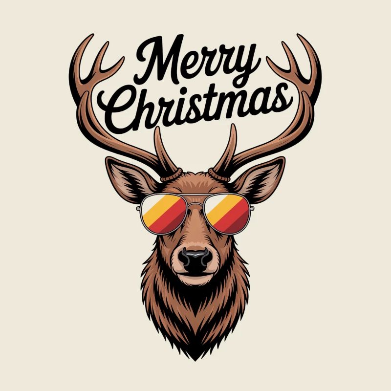 Hirsch mit Geweih und Sonnenbrille Merry Christmas