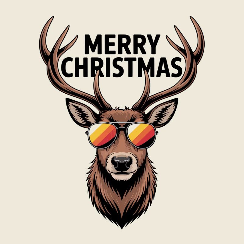 Hirsch mit Geweih und Sonnenbrille Merry Christmas