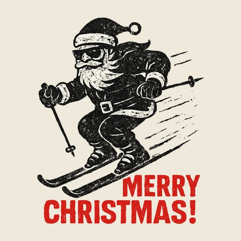 Grunge Ski-Weihnachtsmann mit Spruch Merry Xmas