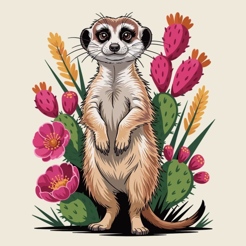Cute meerkat between cacti