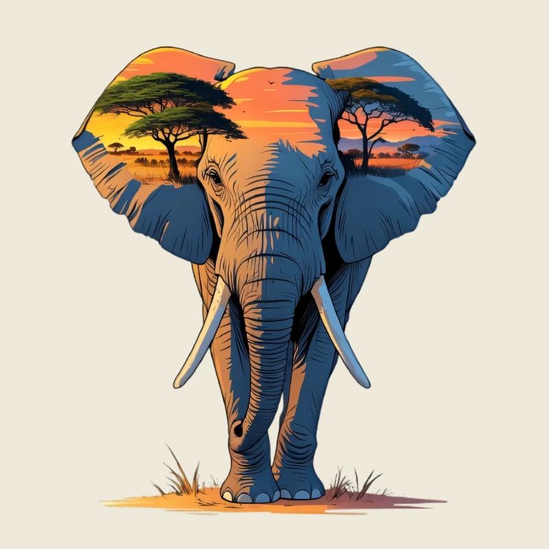 Silhouette d’éléphant au coucher du soleil