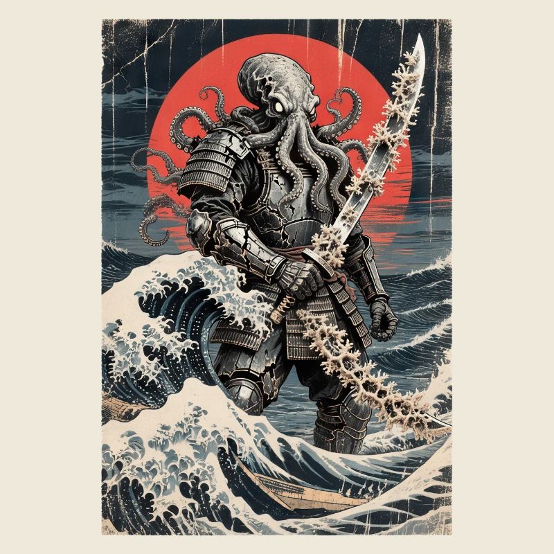 Samurai Oktopus Tentakel Monster Japanisch Ukiyo-e