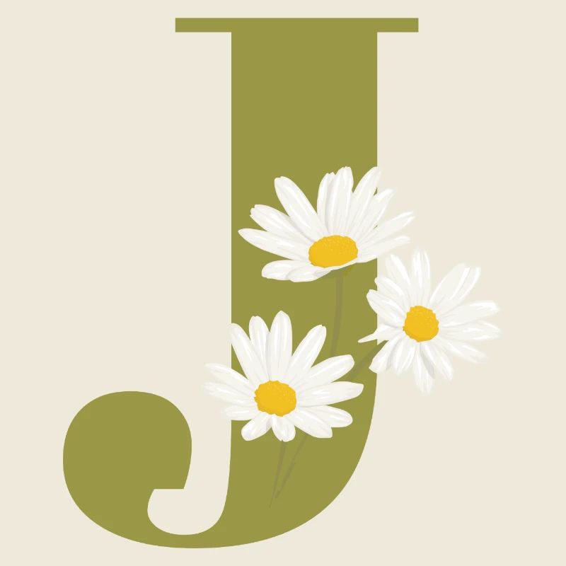 Lettre j vert marguerites
