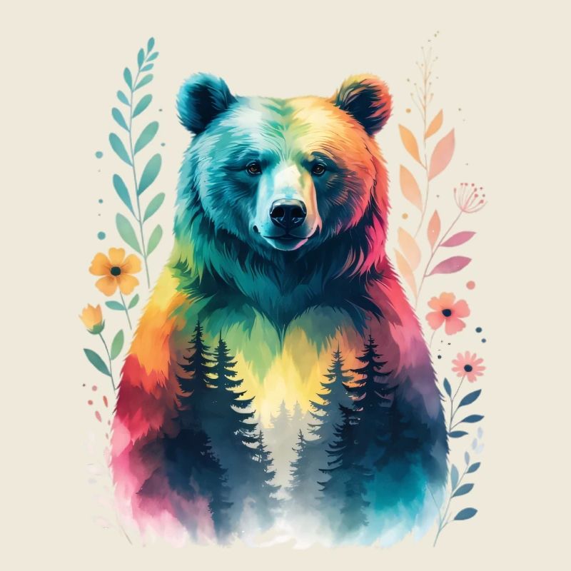 Ours arc-en-ciel dans la forêt