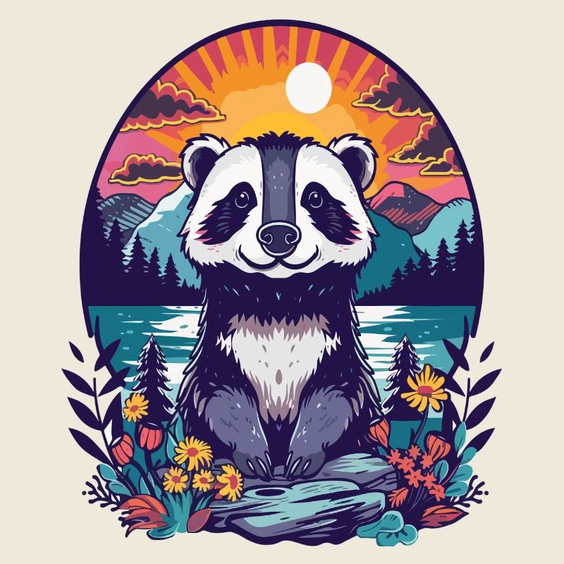 Panda coucher de soleil forêt Illustration