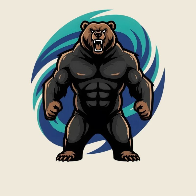 Ours brun musclé devant des vagues bleues