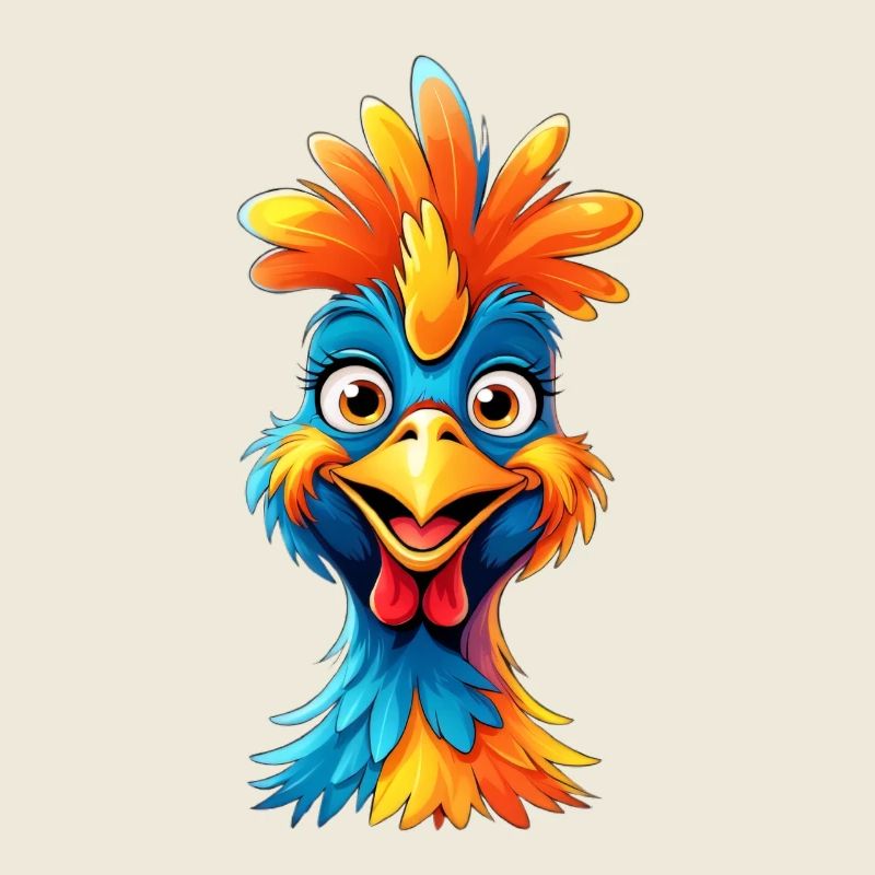 dessin animé de coq en plumes colorées