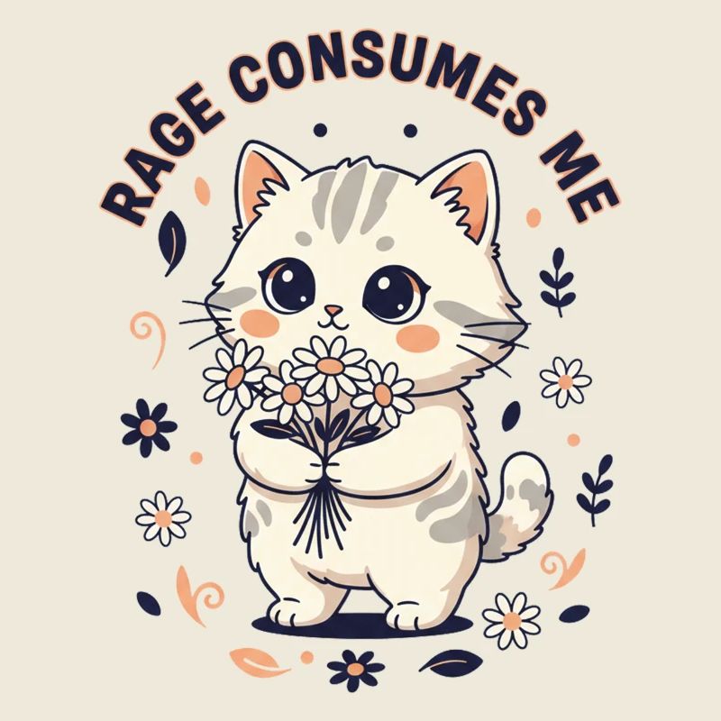 Rage Consumes Me Cat Flower Cute Kitty
