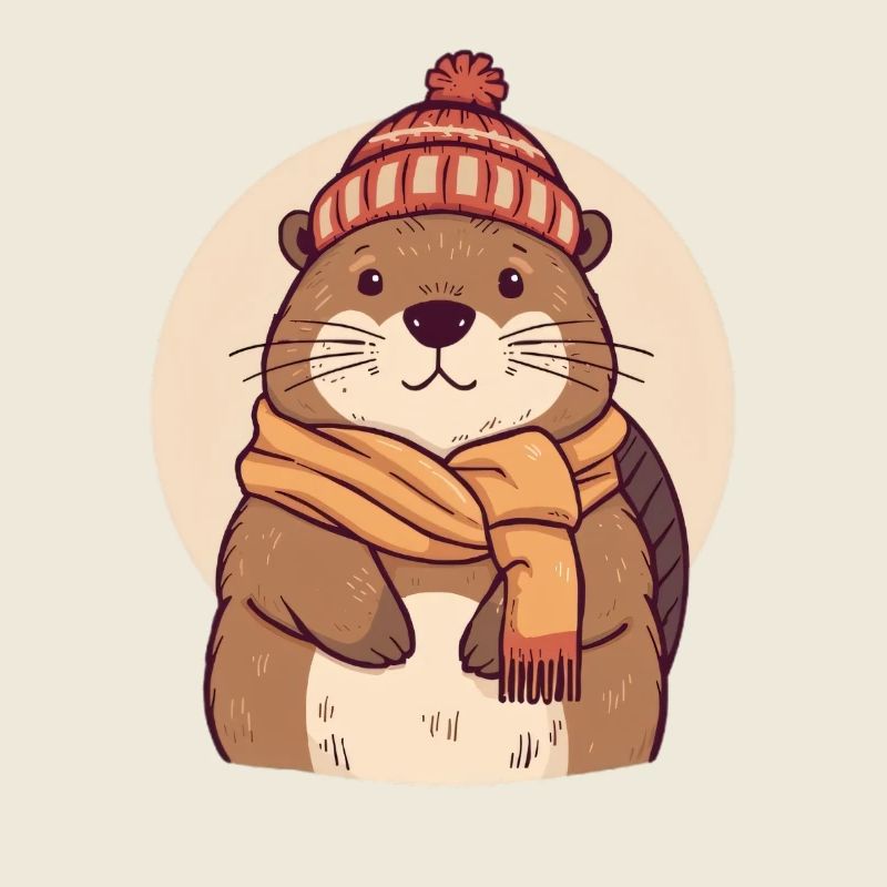 Winter Bieber mit Schal und Mütze