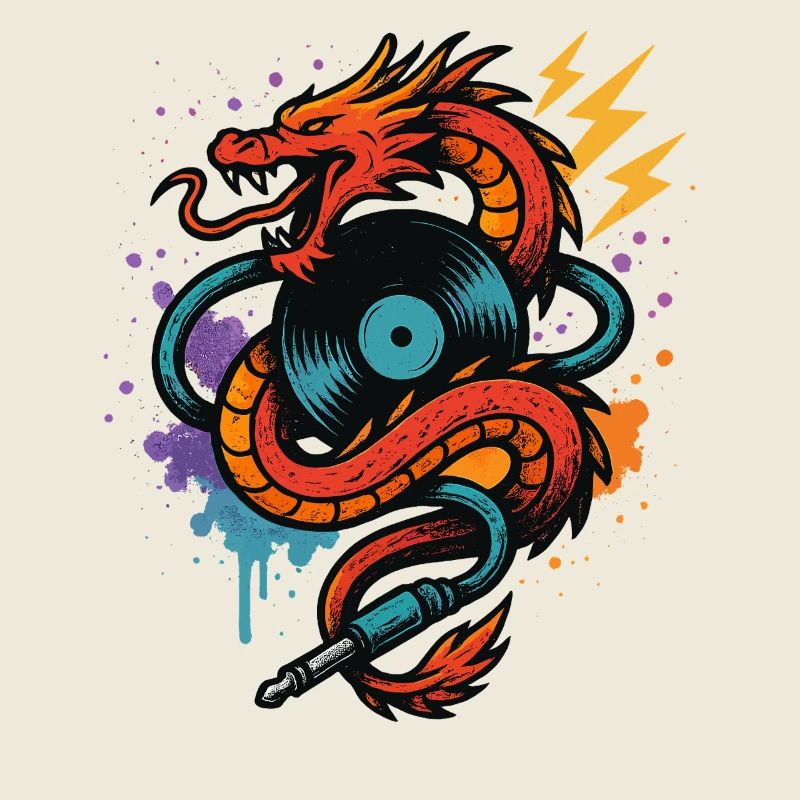 Dragon de la musique avec disque vinyle Flash et Jack