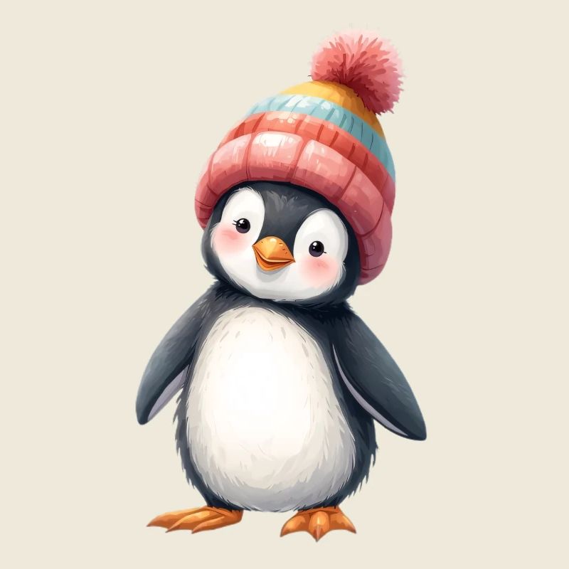 Pinguin mit bunter Wintermütze
