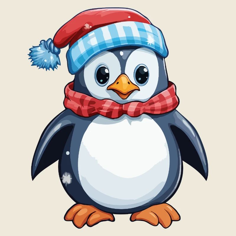 Pingouin avec chapeau d’hiver et écharpe