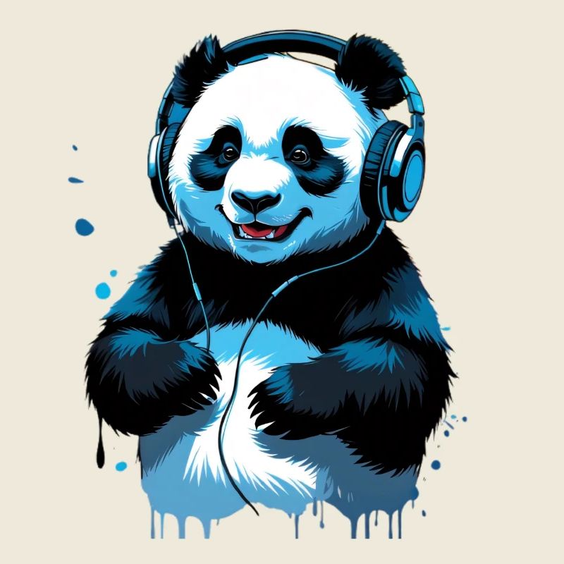 Blue Panda écoutant de la musique