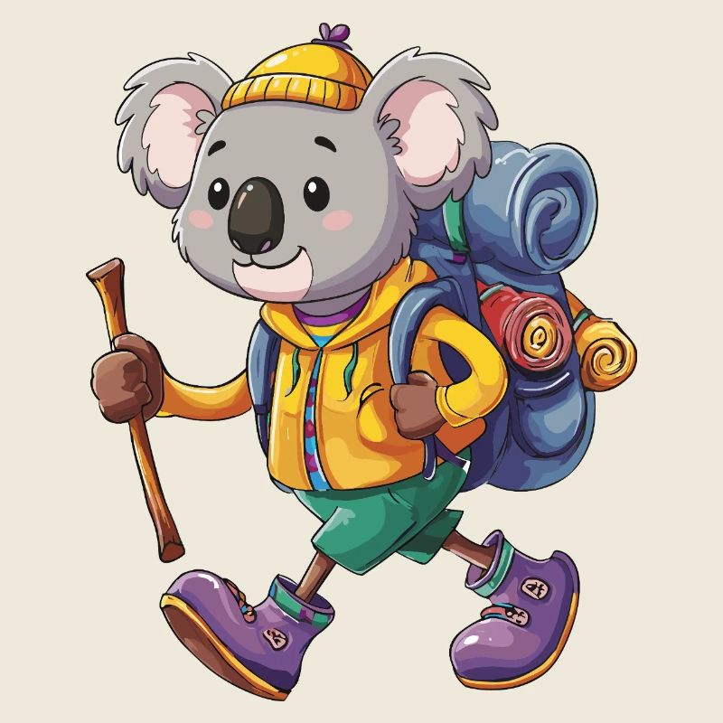 Camping de randonnée Koala mignon Voyageur à dos