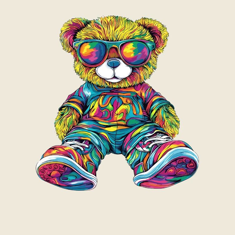 Bunter Bären-Teddy mit Sonnenbrille