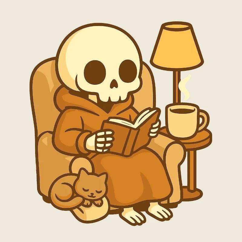 Lesendes Skelett – Cozy Reading