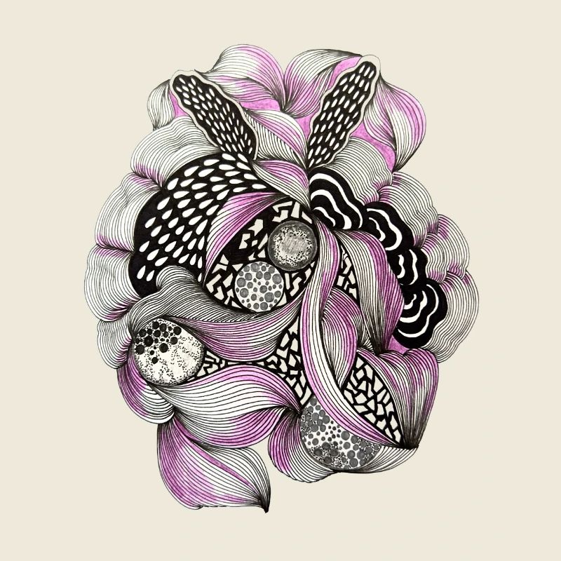 Flower Circle Mandala Pink Black