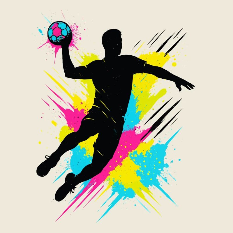 Handball Player Splash, Colorful Jump Shot, Action