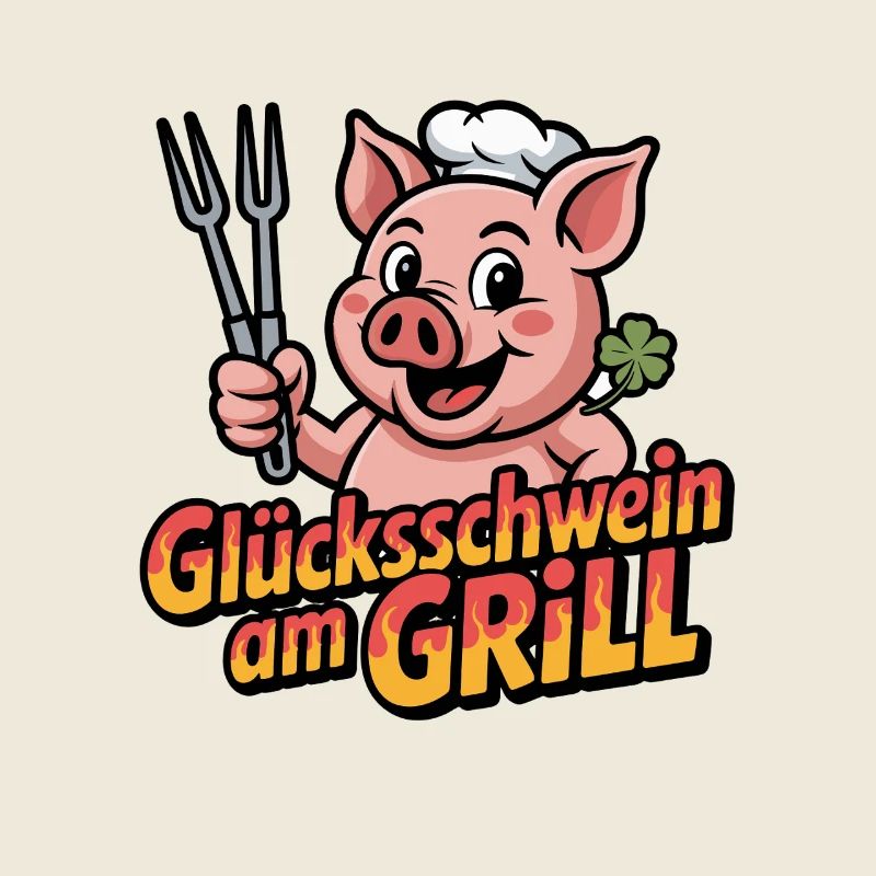 Devise drôle de barbecue du cochon chanceux sur le grill