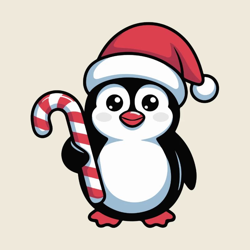 Père Noël pingouin avec une canne d’orge d’orge