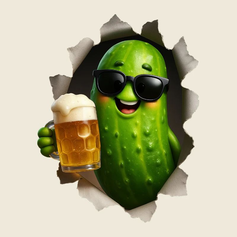 Cornichon avec bière et lunettes de soleil