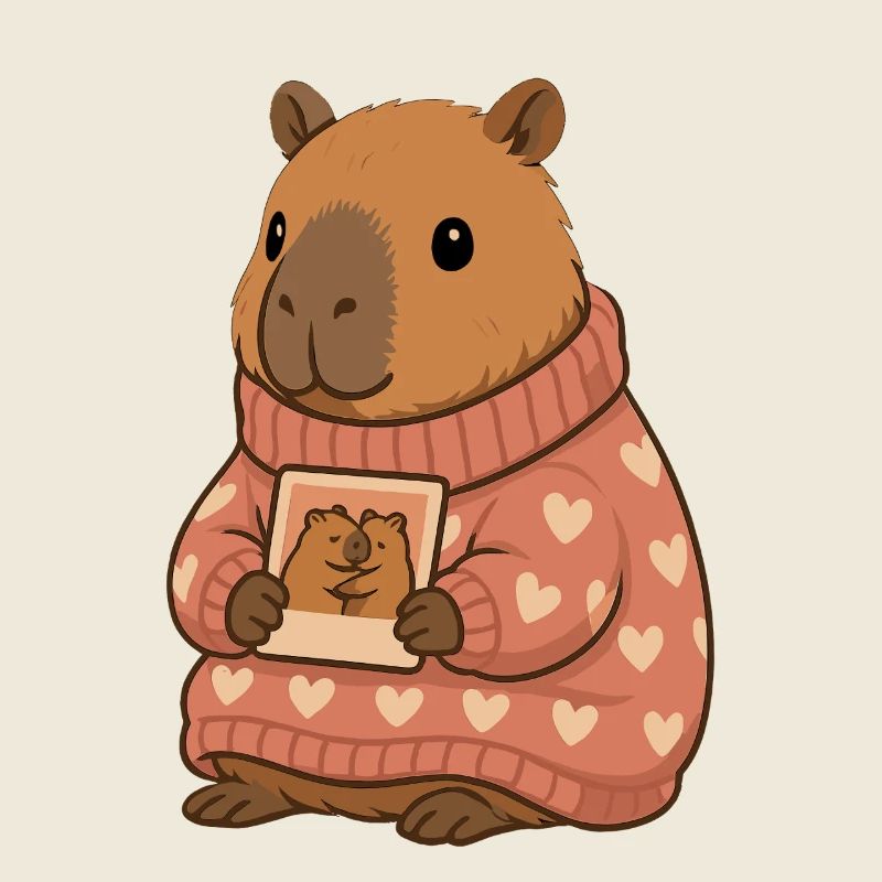 Capybara en pull en cœur avec photo – Cozy Motif