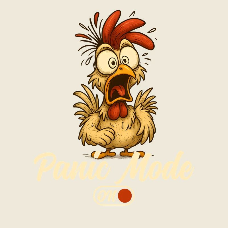 Dessin animé Coq en mode panique