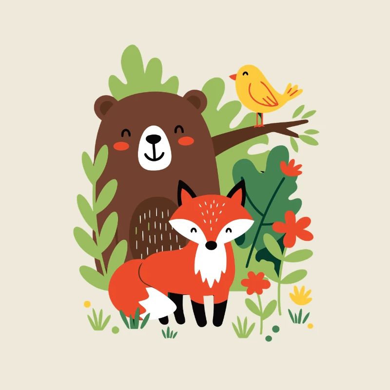 Forest Animals - Bear, Fox & Bird
