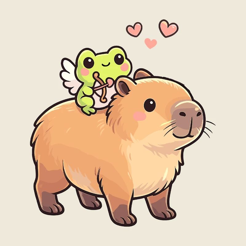 Capybara & Grenouille Cupidon – Motif de la Saint-Valentin