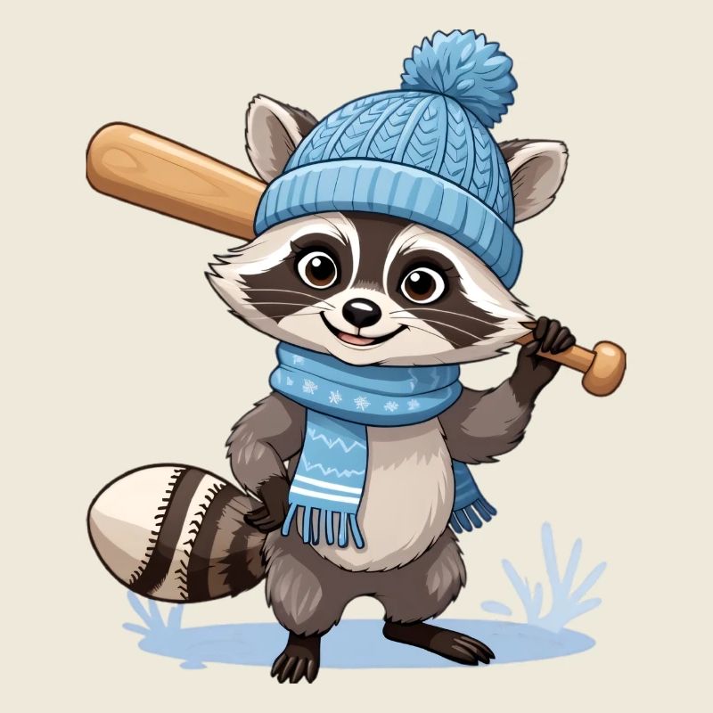 Raton laveur d’hiver avec batte de baseball