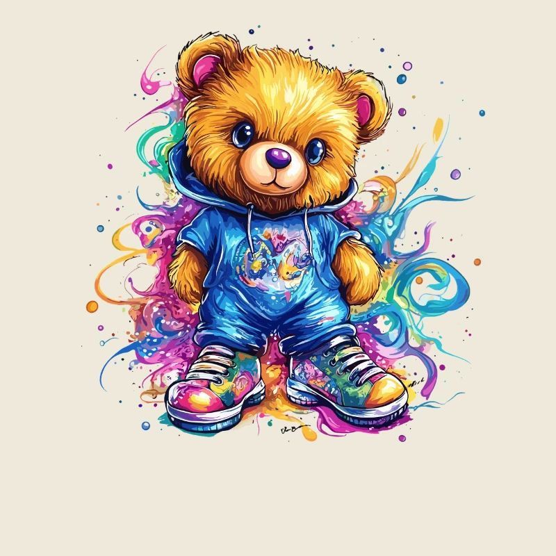 Colorful Teddy Bear Splash Pullover Hoodie