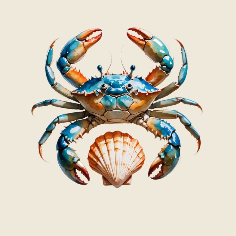 Colorful crabs illustration with seashell