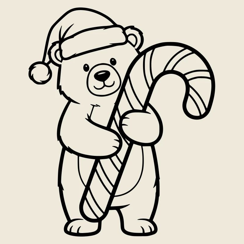 Petit ours de Noël mignon avec une canne d’orge d’orge