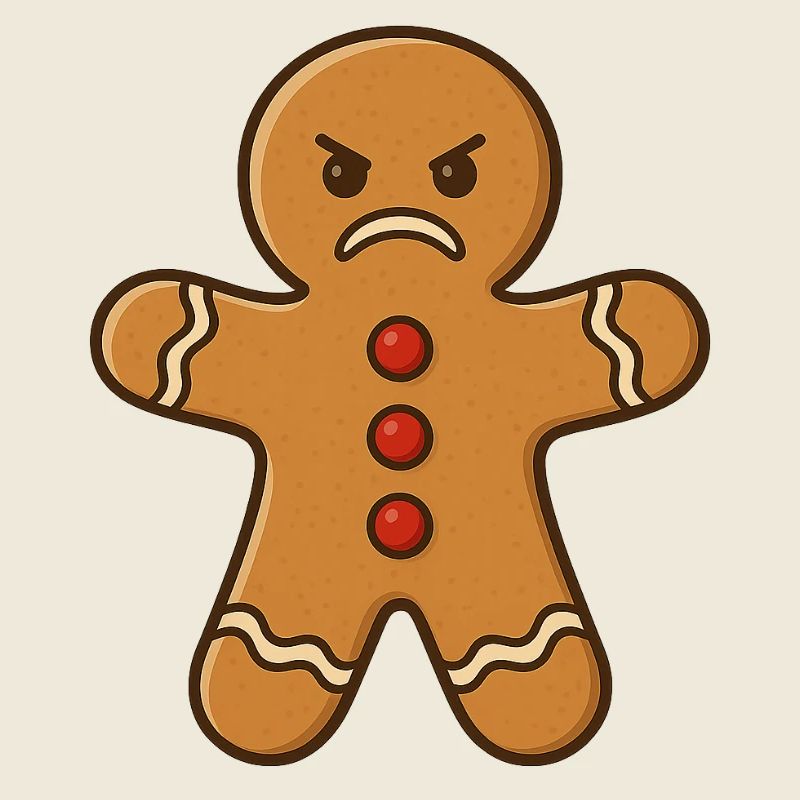 Angry gingerbread man with cinnamon decoration
