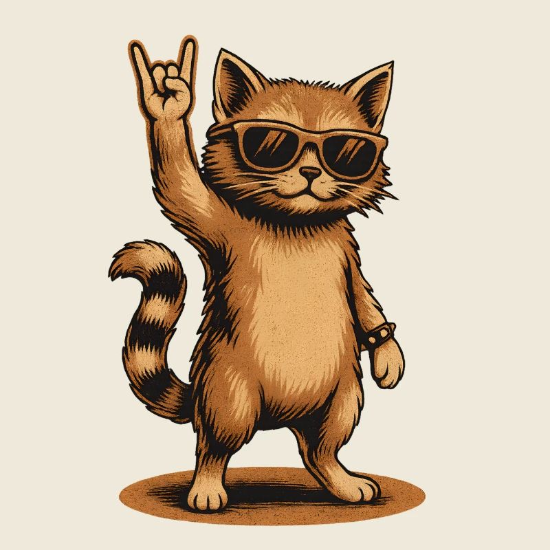 Chat de pierre Chat avec lunettes de soleil Signe de main