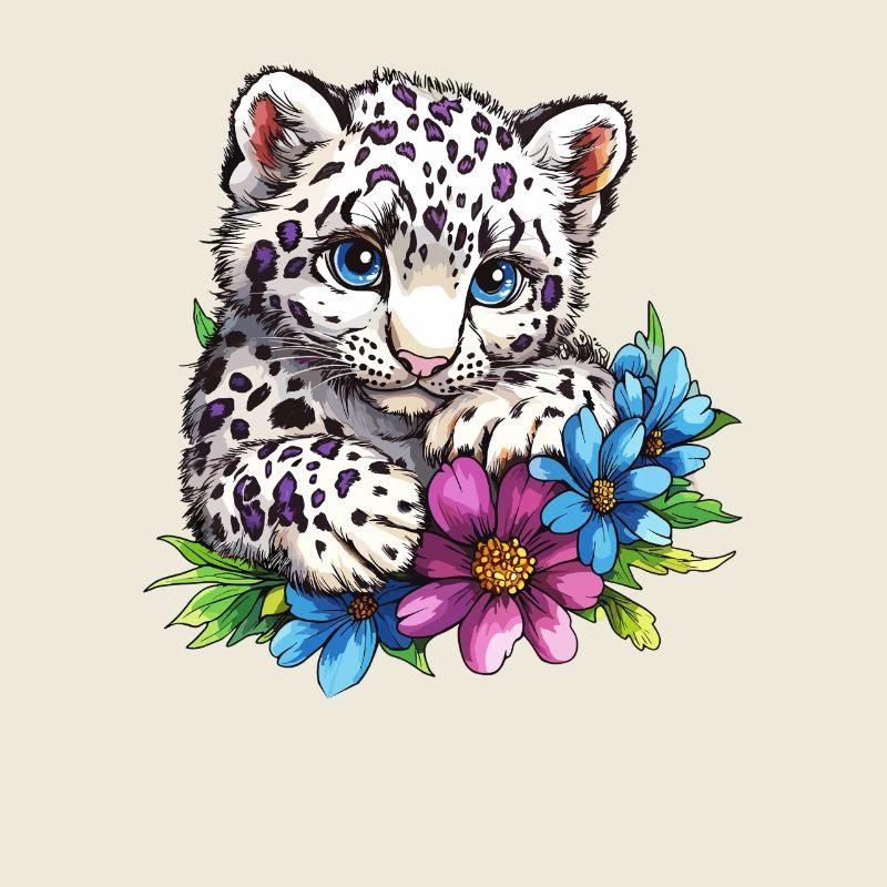 Chaton léopard avec des fleurs