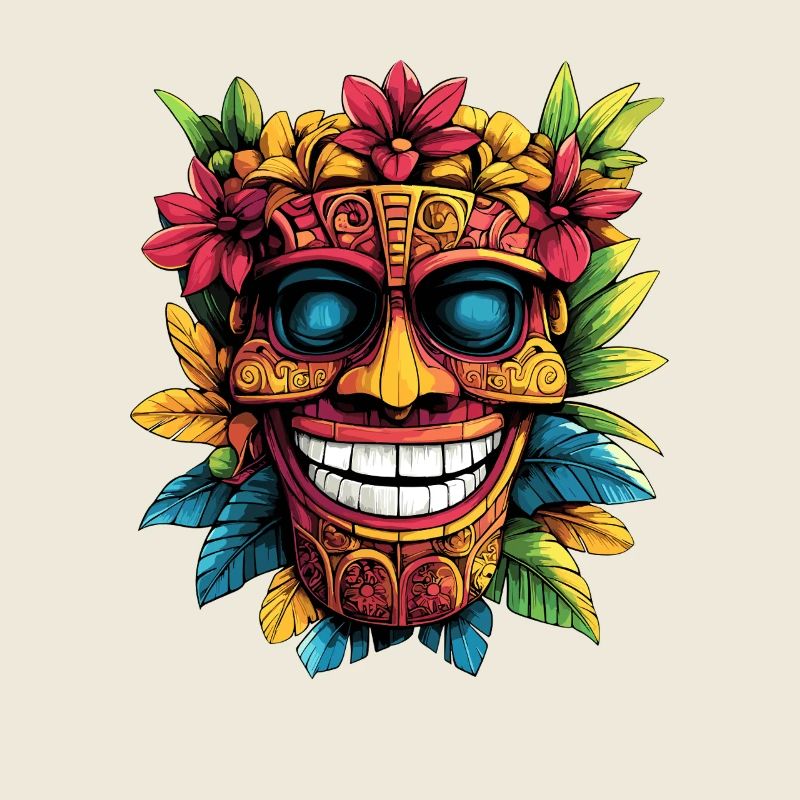Tiki-Maske mit Blumenkranz