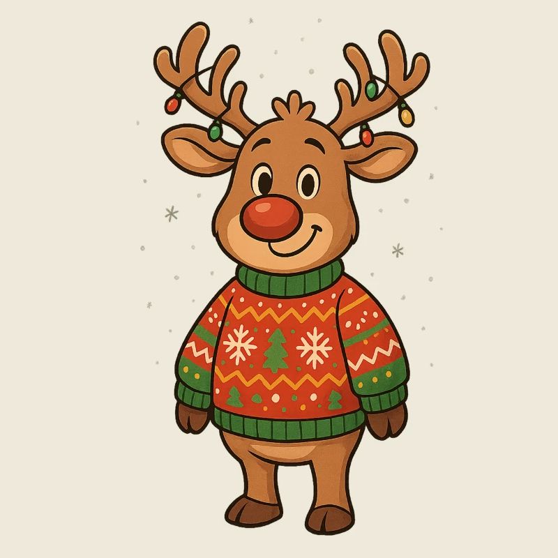 Winterhirsch im Weihnachtspullover