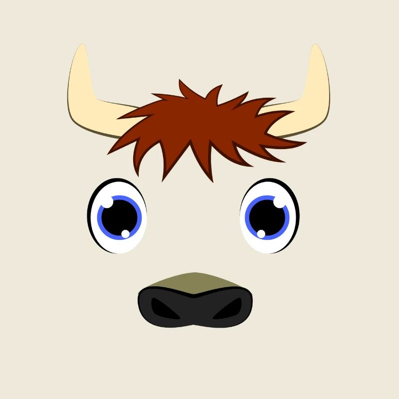 Mignonne dessin animé Visage de bison Buffle aux yeux bleus Faune