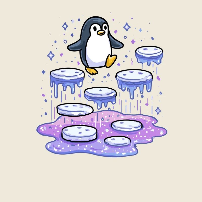 Galaktischer Pinguin auf Eisquellen