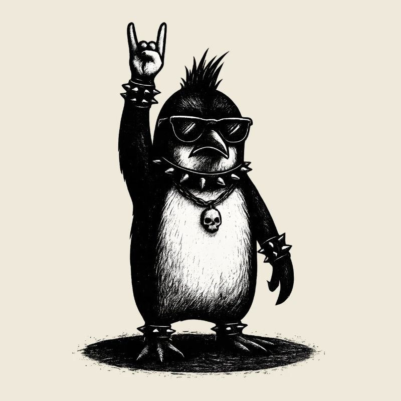 Rock Pinguin Mit Metal Handzeichen