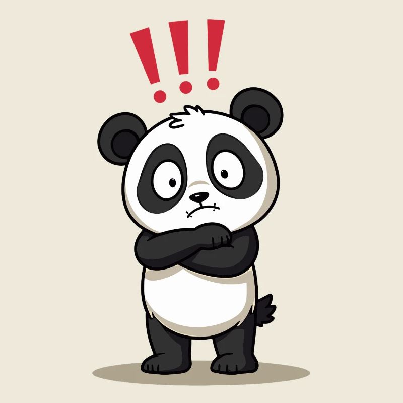 Skeptischer Panda mit Ausrufezeichen Humor
