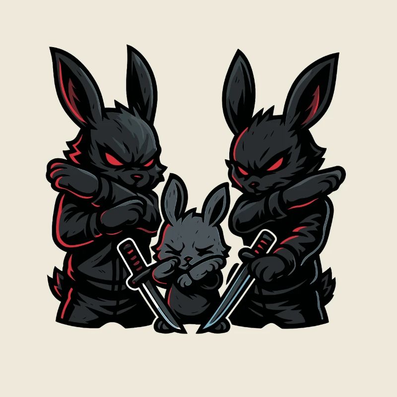 osterhase ninja dabbing, bunny mit katanas