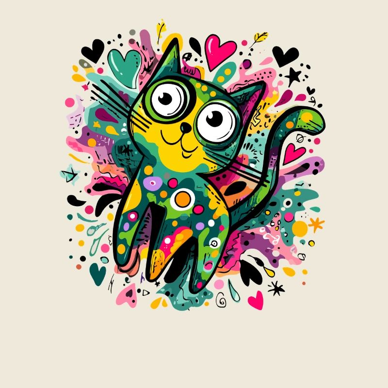 Kunterbunte Graffiti-Katze Kunstwerk