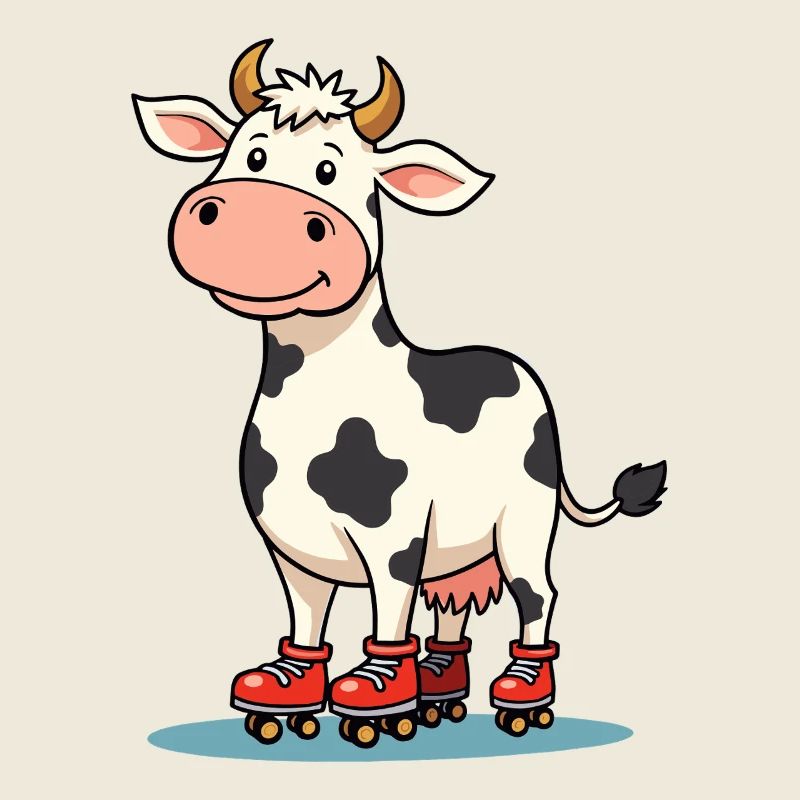 Funny cow on roller skates retro skating