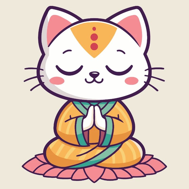 Chat zen méditant sur lotus orange