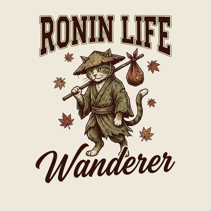  Ronin Life Wanderer Cat Samurai Japanese Ukiyo-e